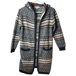 Monteau Los Angeles Hooded Boho Cardigan Sweater Womens S Rainbow Southwestern